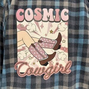 Weatherproof Vintage Upcycled Flannel Shirt, Size Medium, Cosmic Cowgirl Western